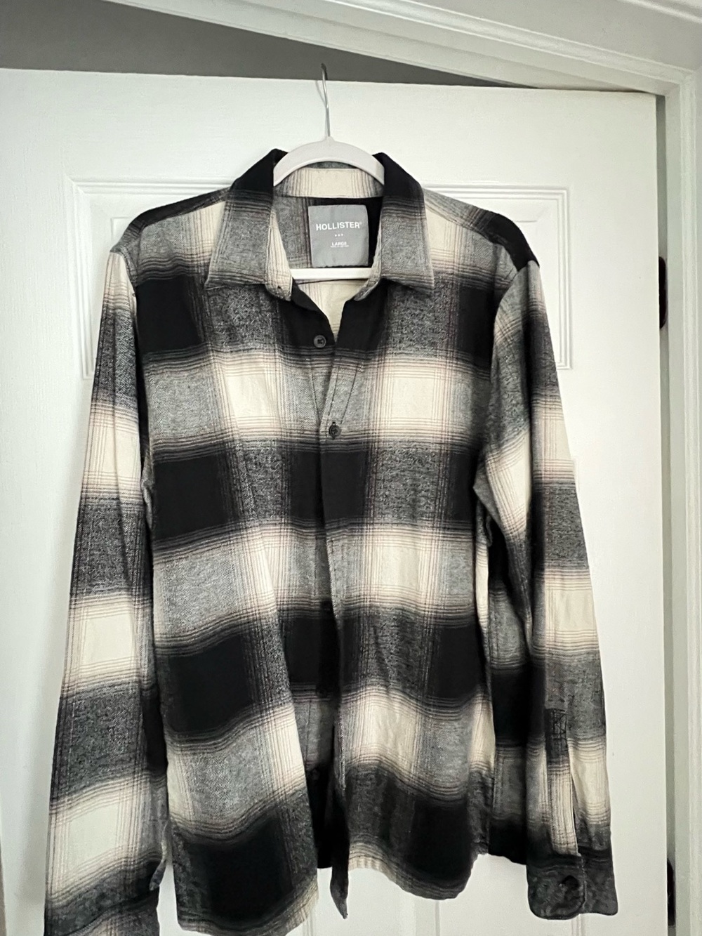 Hollister Black and White Ombre Plaid Flannel Shirt